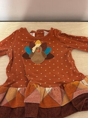 Rust Polka Dot Turkey Appliqué Kids Top